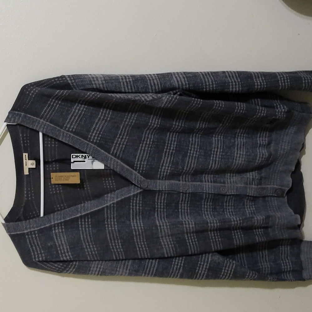 DKNY Gray Knit Cardigan Sweater
